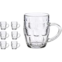 Set de 6 Jarras de Cerveza con asa- Jarra Cerveza Tradicional Reino Unido- Pinta Británica- Jarra de Cristal (280 ml)